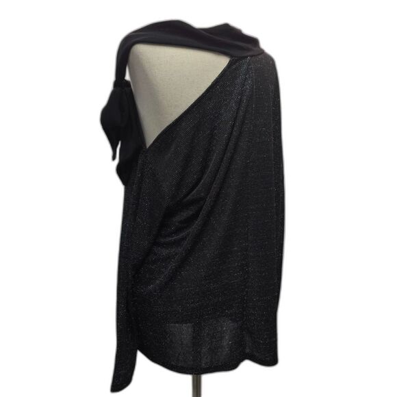 New York & Company Black Asymmetrical Glitter Poncho Tunic Top Size Large - Picture 3 of 7